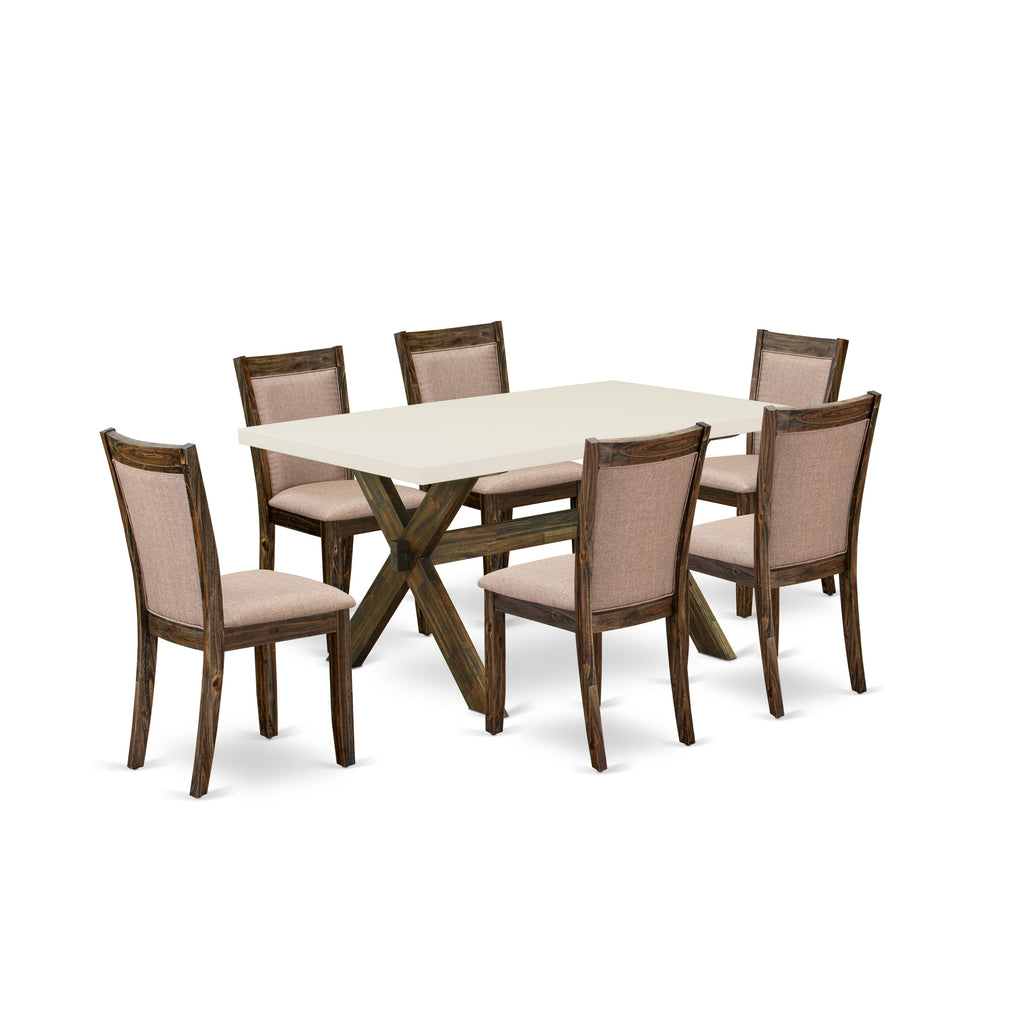 X726MEKHM-P Contemporary 7-Piece Dining Ensemble with Rectangular Table and Linen Chairs in Dark Khaki