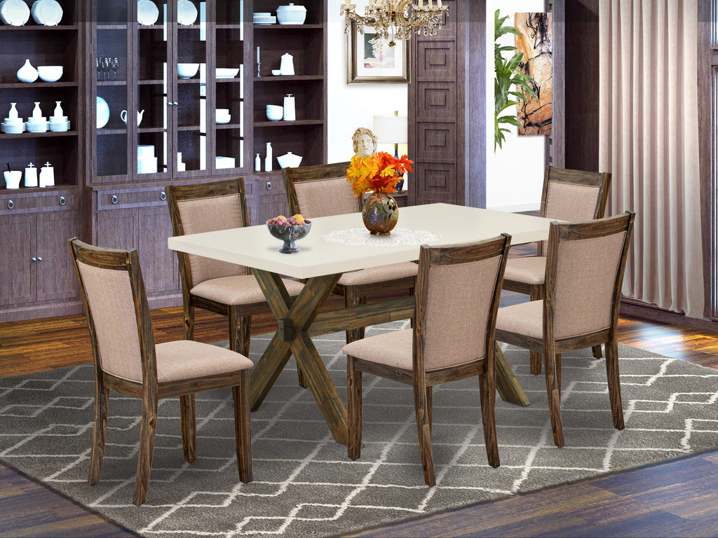 X726MEKHM-P Contemporary 7-Piece Dining Ensemble with Rectangular Table and Linen Chairs in Dark Khaki