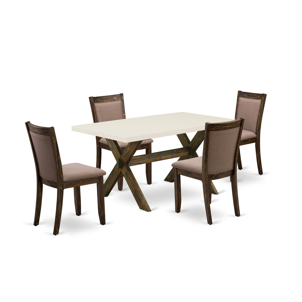 X726M18FP-1 Elegant 5-Piece Dining Set Featuring Rectangular Table & 4 Parson Chairs with Coffee Linen Upholstery