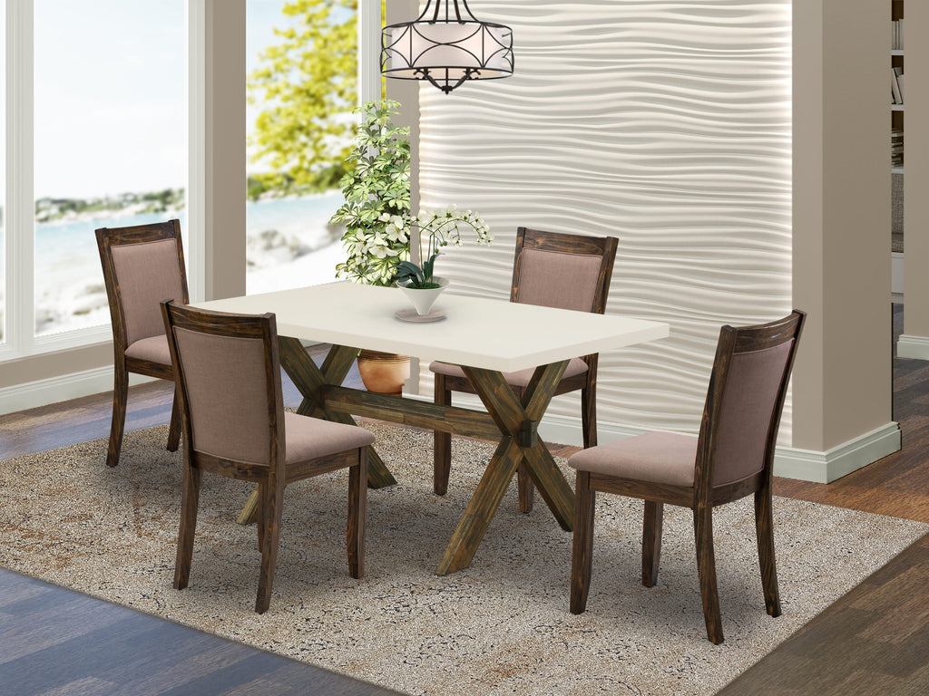 X726M18FP-1 Elegant 5-Piece Dining Set Featuring Rectangular Table & 4 Parson Chairs with Coffee Linen Upholstery