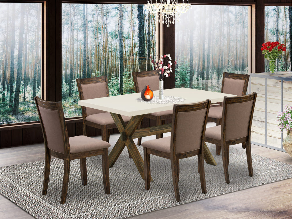 X726MJEQG-A 7-Piece Dining Collection with Rectangular Table and Coffee Parsons Chairs - 36x60 Inch, Multicolor Design