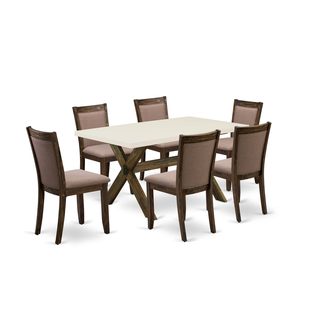 X726MJEQG-A 7-Piece Dining Collection with Rectangular Table and Coffee Parsons Chairs - 36x60 Inch, Multicolor Design