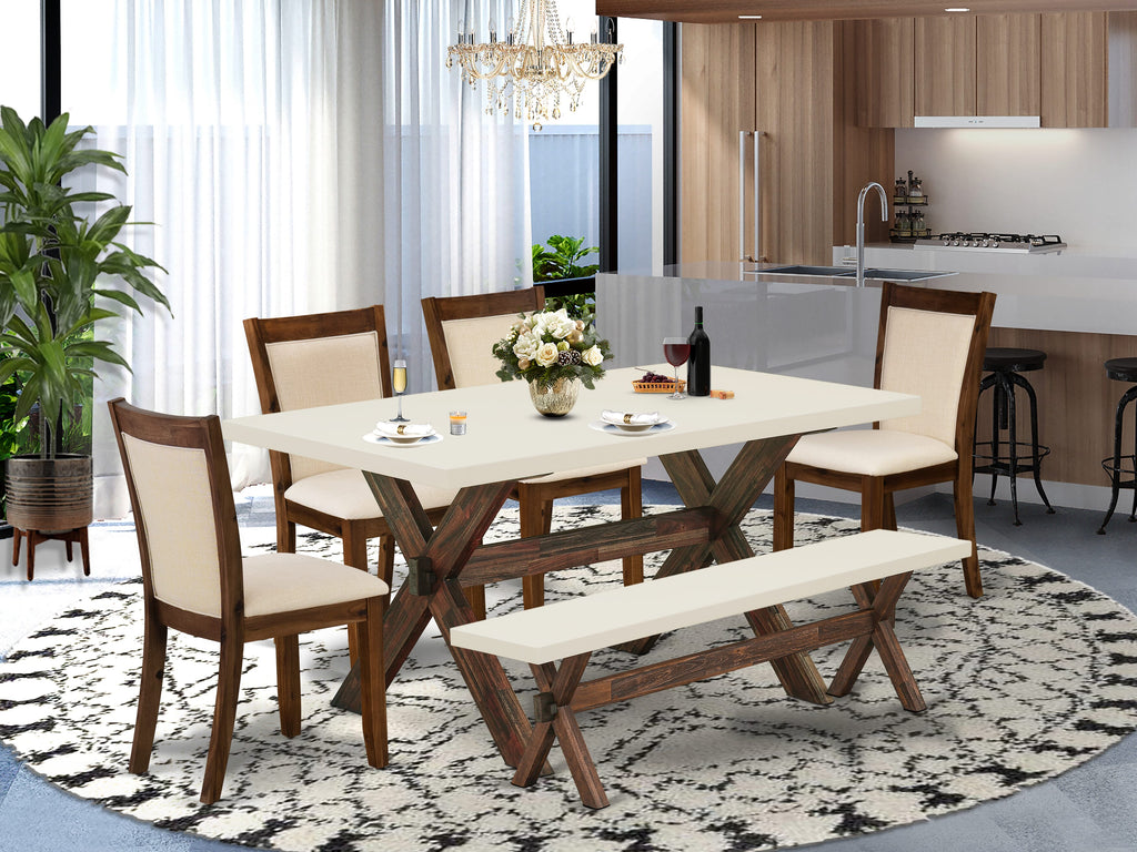 6-Piece Modern Dining Ensemble with Table, Seats, and Bench -  X726MR7BL-Y