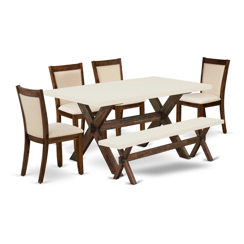 6-Piece Modern Dining Ensemble with Table, Seats, and Bench -  X726MR7BL-Y