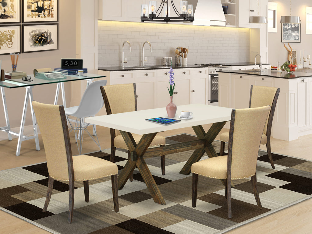 X726V1H23-N 5-Piece Dining Set for Four Rectangular Table and Brown Upholstered Chairs, Multi-Color