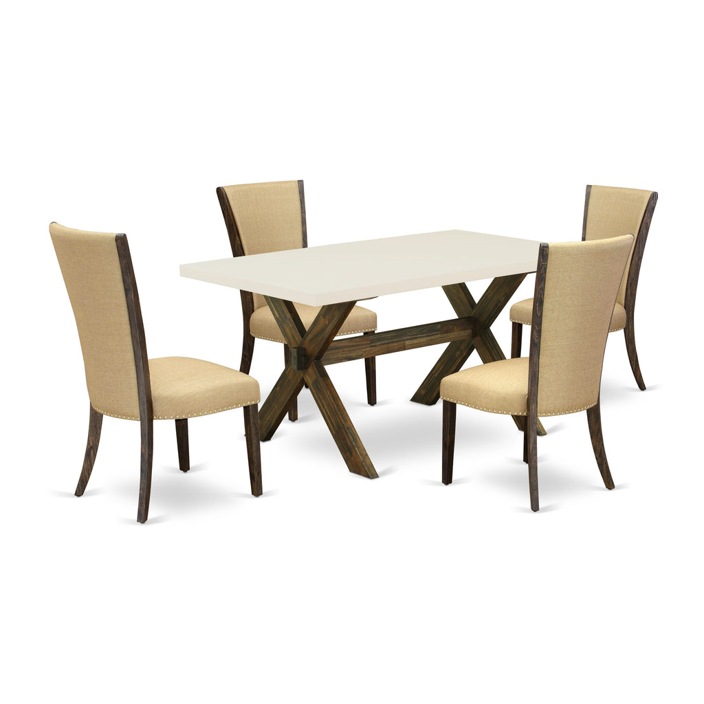 X726V1H23-N 5-Piece Dining Set for Four Rectangular Table and Brown Upholstered Chairs, Multi-Color