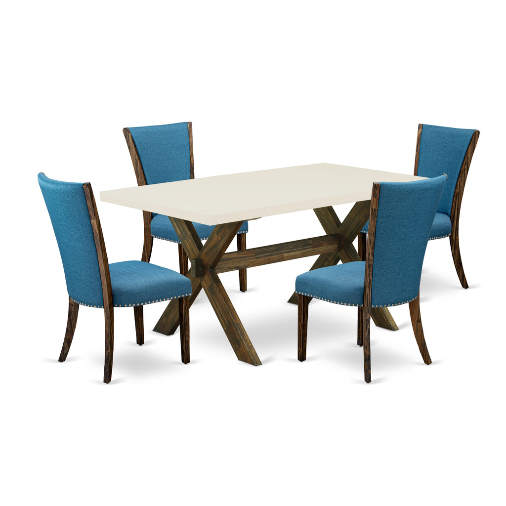 X726VDJIY-B Stylish 5 Pc Dining Set with Table and 4 Blue Upholstered Parson Chairs