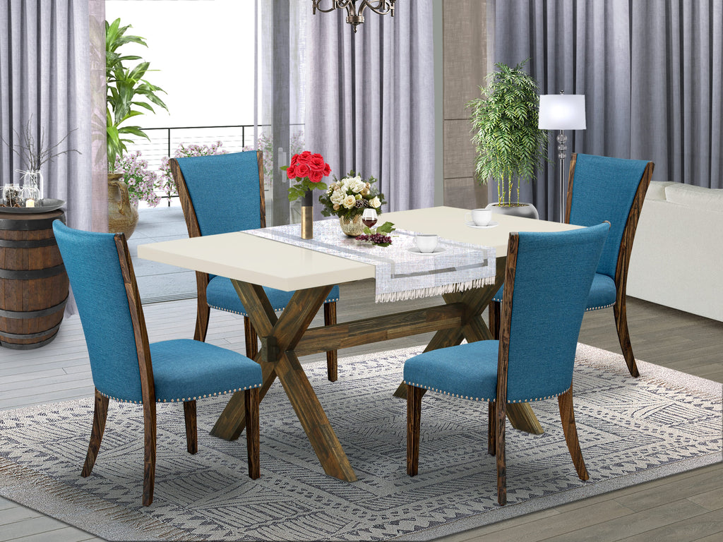 X726VDJIY-B Stylish 5 Pc Dining Set with Table and 4 Blue Upholstered Parson Chairs