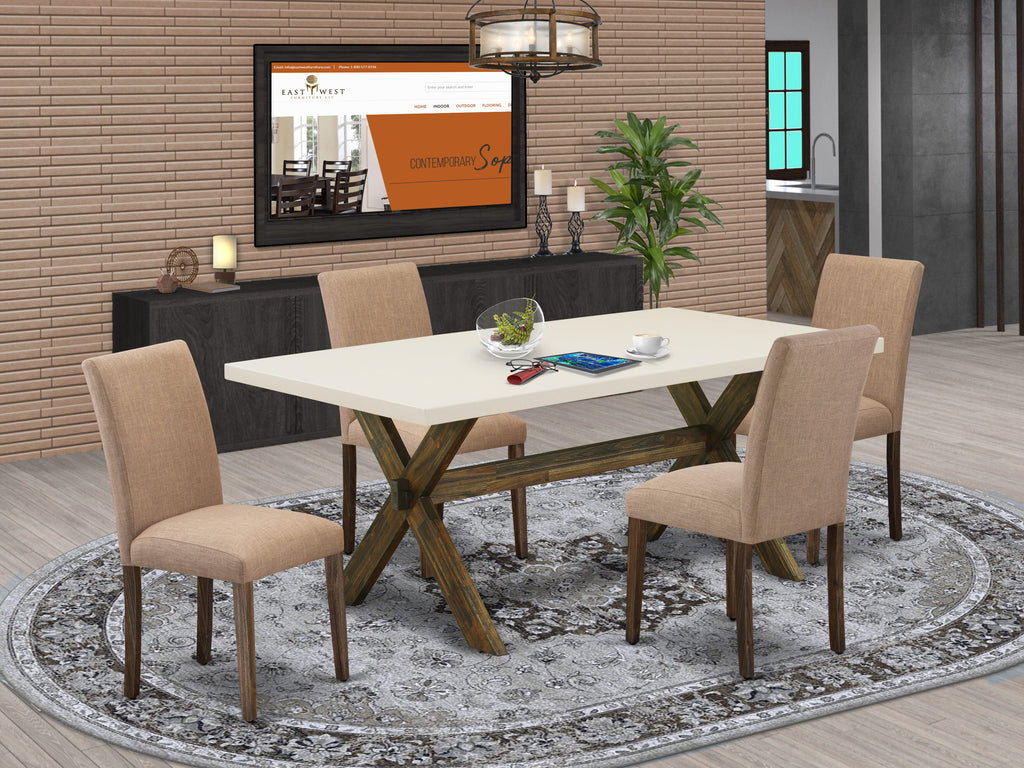 X727A2FKJ-Y Dining Set 5-Piece Rectangle Table with X-Legs & Sable Parson Chairs