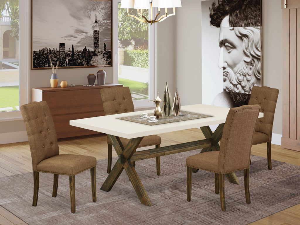 X727EB9G9-R 5-Piece Dining Set Rectangle Table & 4 Brown Upholstered Chairs, 40x72, Multi-Color Design