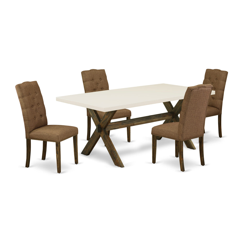 X727EB9G9-R 5-Piece Dining Set Rectangle Table & 4 Brown Upholstered Chairs, 40x72, Multi-Color Design