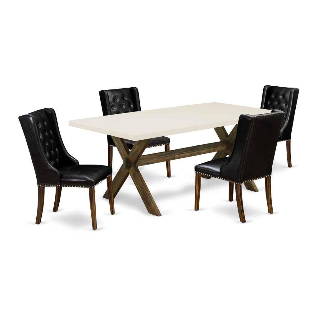X727F2MGS-T 5-Piece Contemporary Dining Set with Wood Table & Black Faux Leather Chairs, Multi-Color, 40x72