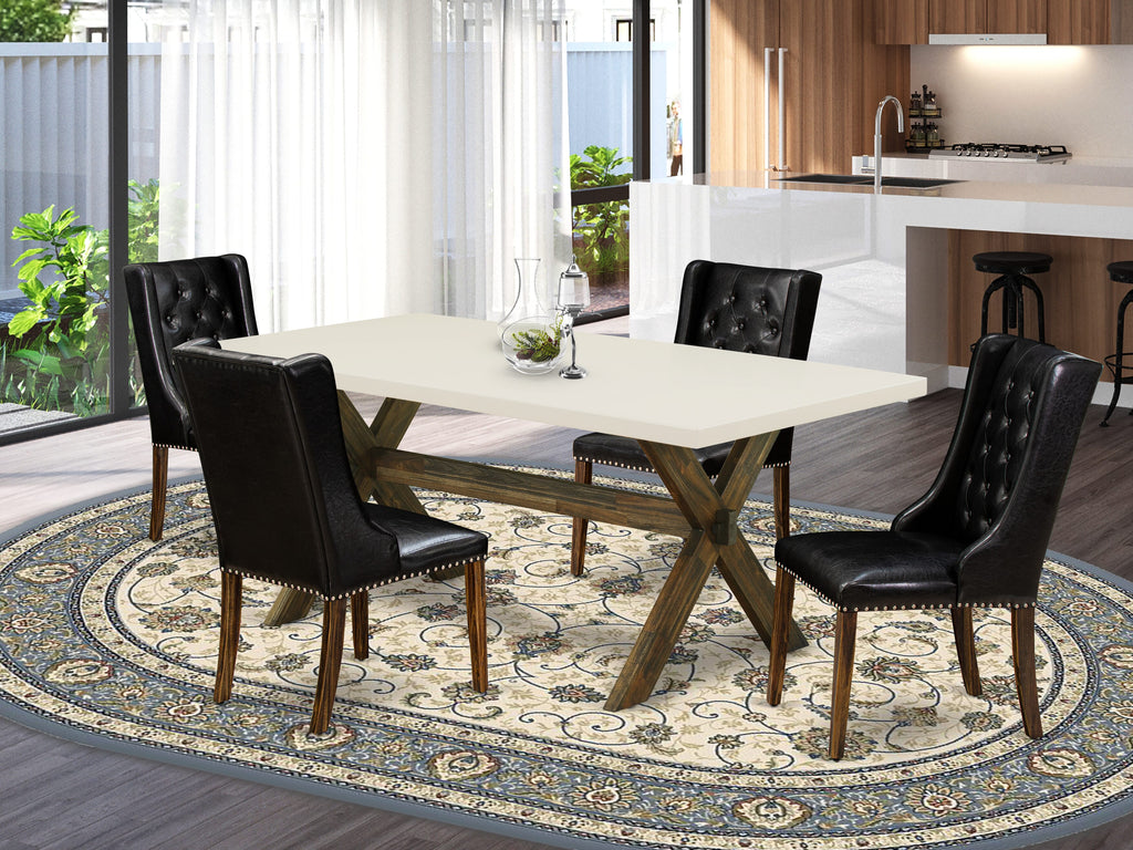 X727F2MGS-T 5-Piece Contemporary Dining Set with Wood Table & Black Faux Leather Chairs, Multi-Color, 40x72