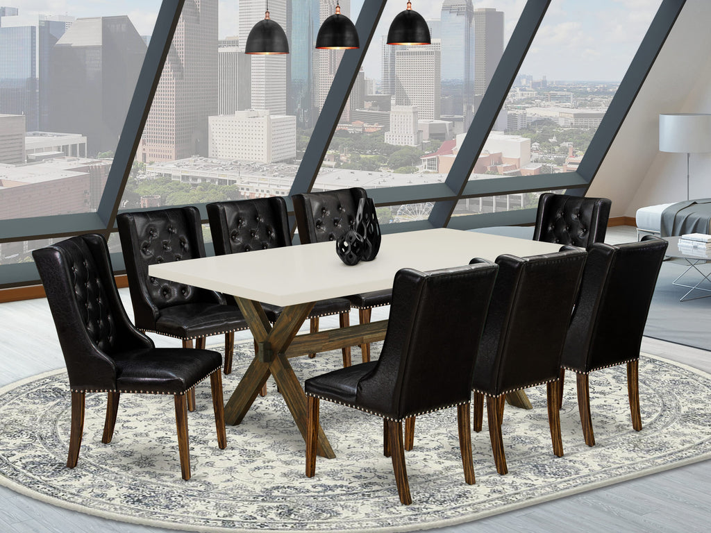 X727FWA1I-T 9-Piece Dining Set with Rectangular Table & 8 Faux Leather Chairs, 40x72, Multi-Color