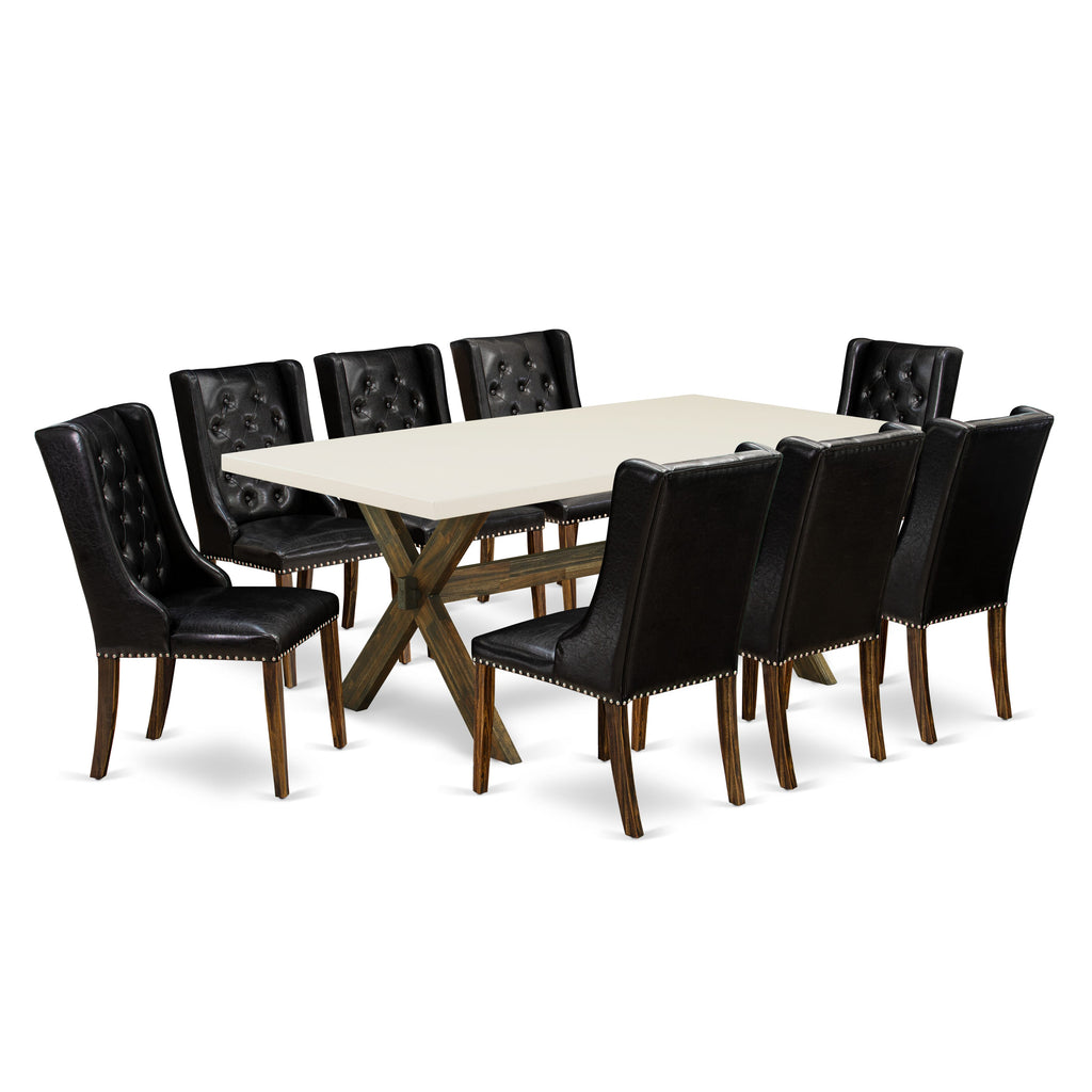 X727FWA1I-T 9-Piece Dining Set with Rectangular Table & 8 Faux Leather Chairs, 40x72, Multi-Color