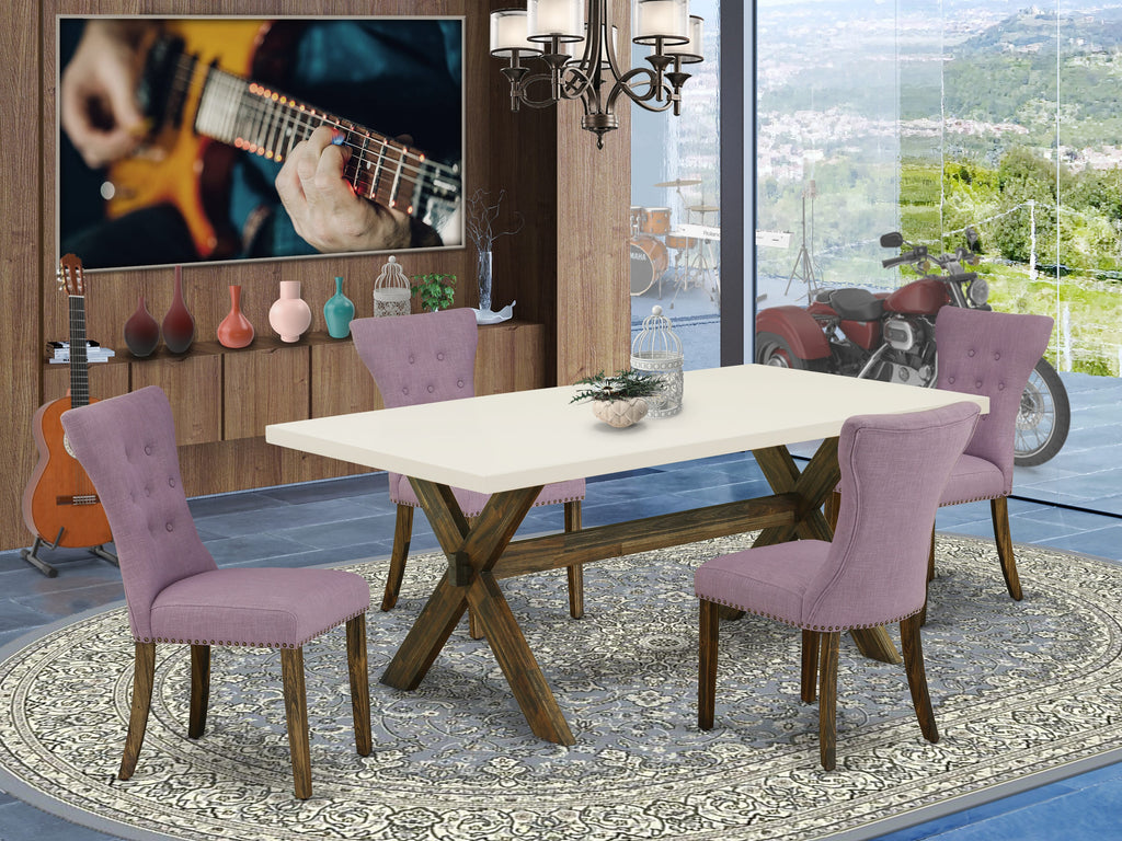 X727GDS2X-0 5-Piece Dining Ensemble with X-Legged Table and 4 Dahlia Parson Chairs in Various Hues - 40x72