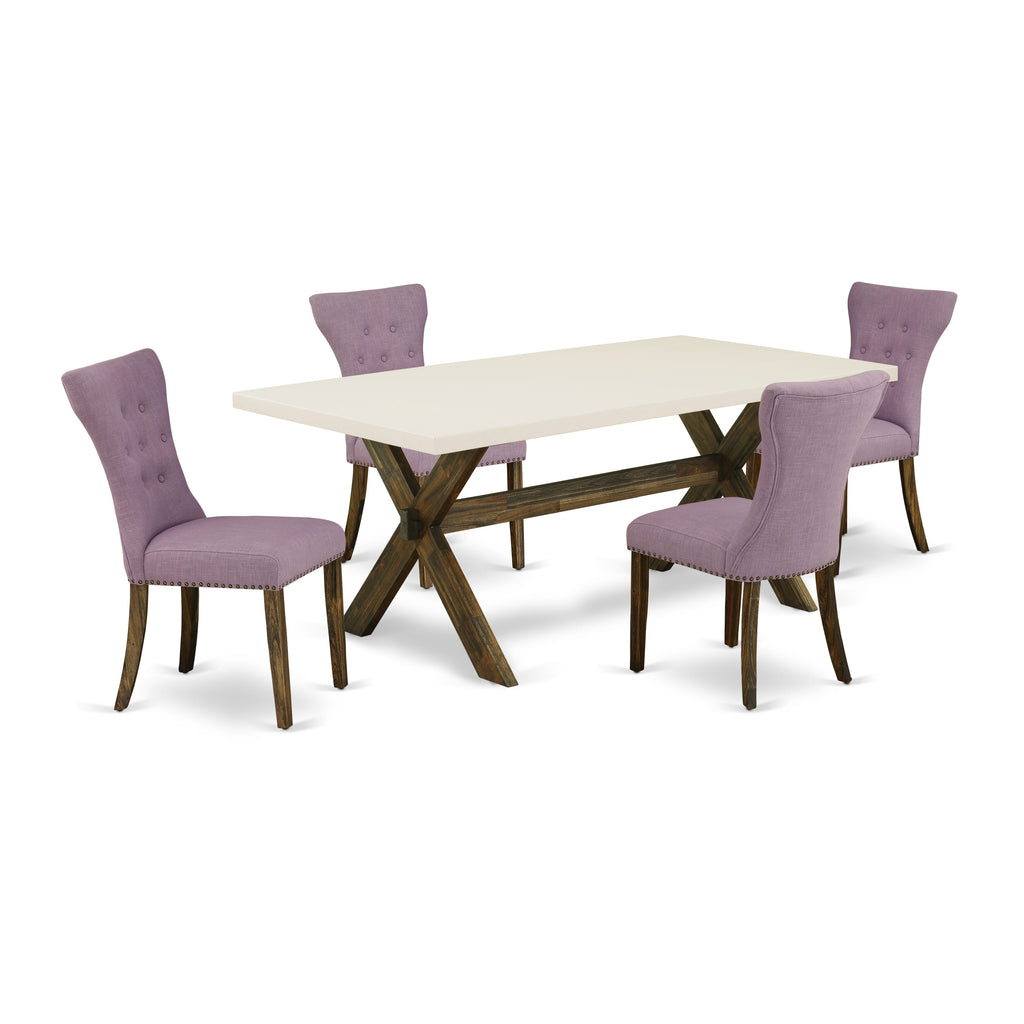 X727GDS2X-0 5-Piece Dining Ensemble with X-Legged Table and 4 Dahlia Parson Chairs in Various Hues - 40x72