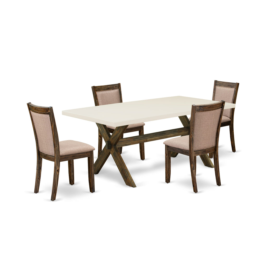 X727MIZLR-G 5-Piece Dining Set Rectangular Table with Stylish X-Legs and 4 Dark Khaki Chairs, Multi-Color