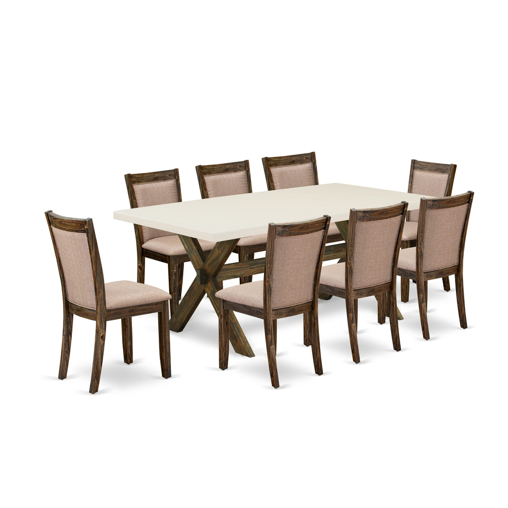 X727MBQPA-5 Premium 9-Piece Dining Ensemble with Elegant Rectangular Table and 8 Luxe Khaki Fabric Seats