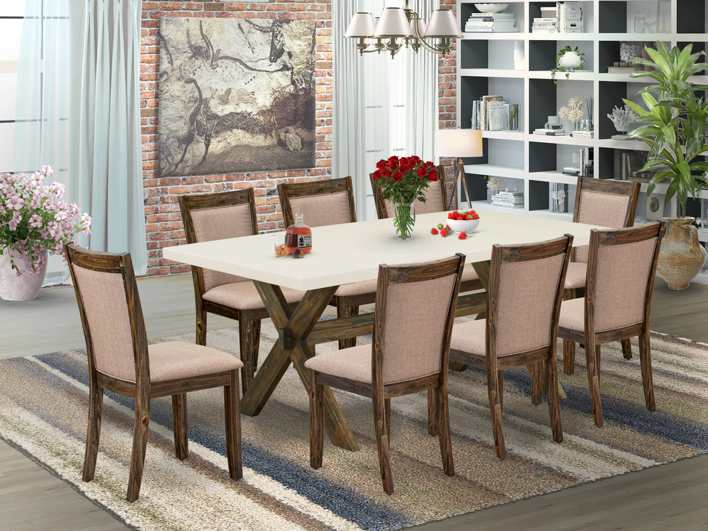 X727MBQPA-5 Premium 9-Piece Dining Ensemble with Elegant Rectangular Table and 8 Luxe Khaki Fabric Seats