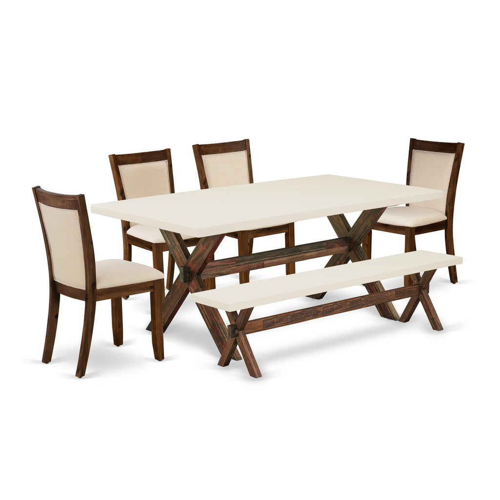 X727MMBVG-I Dining Ensemble Stylish Rectangle Table with X-Legs, 4 Parson Chairs & Bench, 6 Pc Set