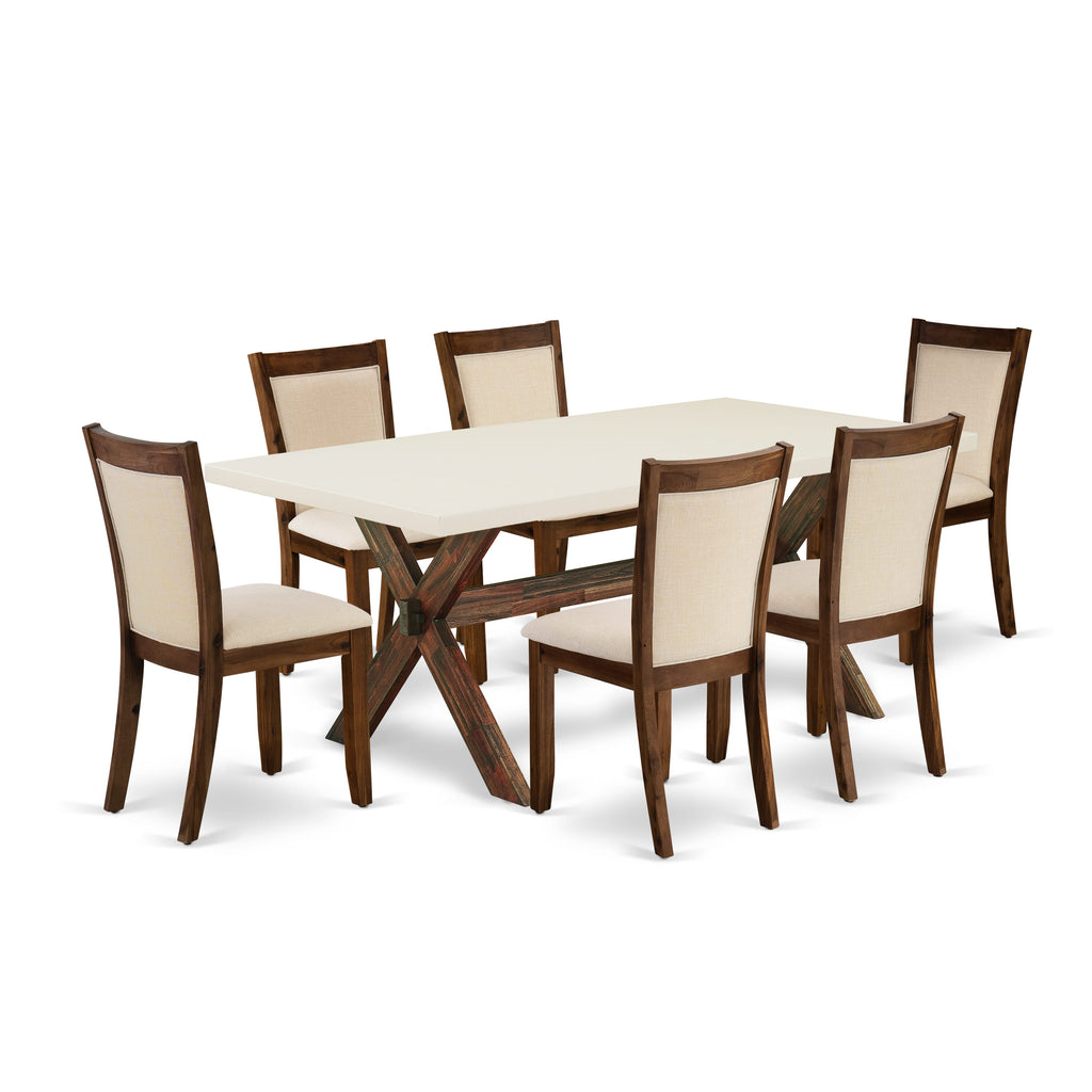 X727M2O5P-9 9-Piece Contemporary Dining Ensemble with Wooden Table & Luxe Upholstered Seats