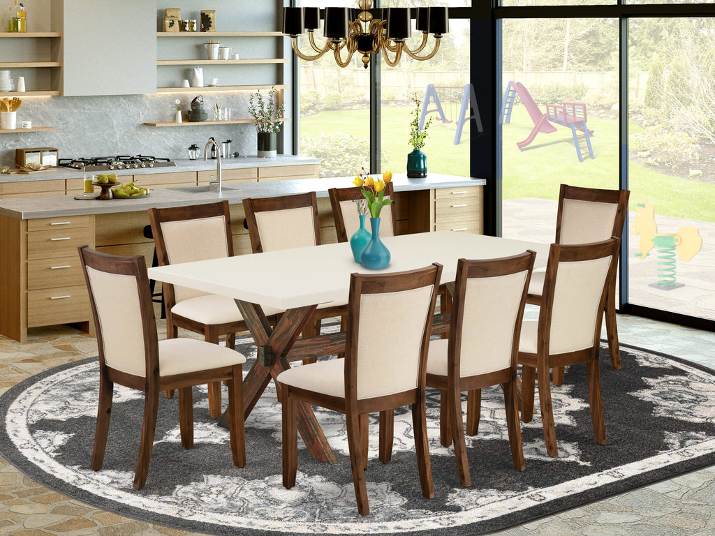 X727MHOCG-2 Premium 9-Piece Dining Set with Rectangle Table & 8 Beige Upholstered Parsons Chairs