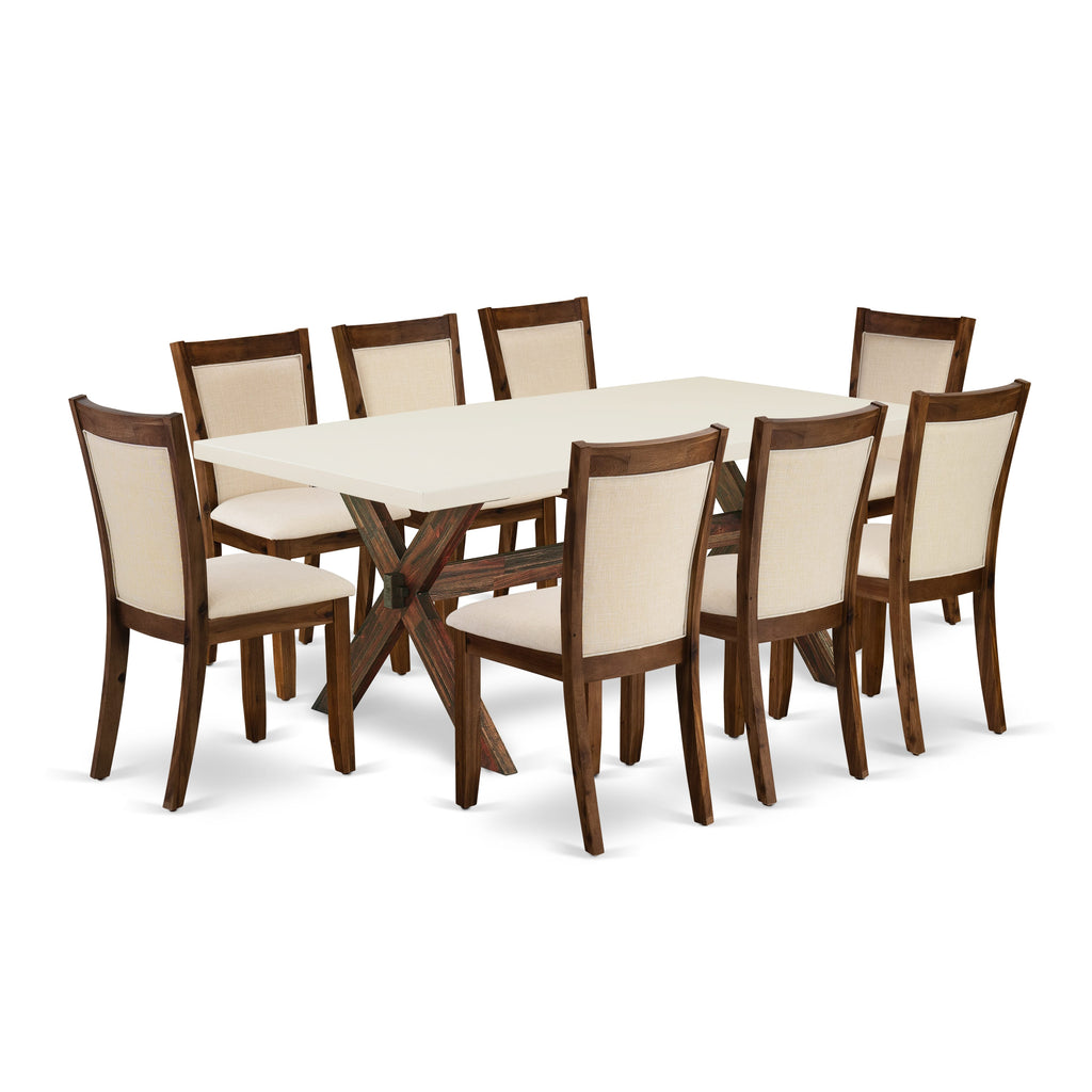 X727MHOCG-2 Premium 9-Piece Dining Set with Rectangle Table & 8 Beige Upholstered Parsons Chairs