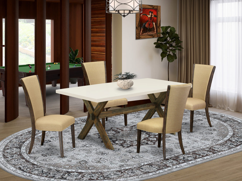 X727VHJWV-L X-Shape Leg 5-Piece Dining Set with Taupe Upholstered Chairs - Elegant Multi-Color Ensemble