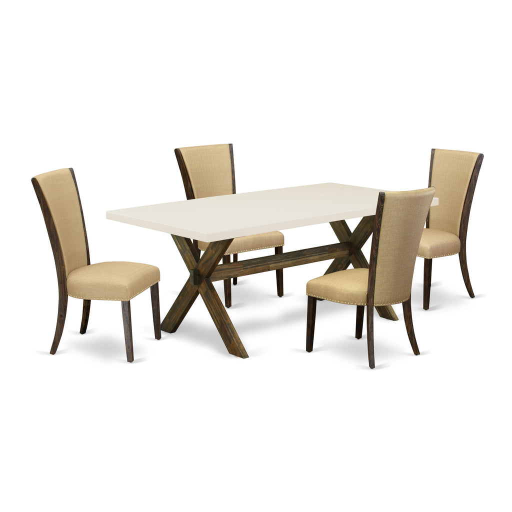 X727VHJWV-L X-Shape Leg 5-Piece Dining Set with Taupe Upholstered Chairs - Elegant Multi-Color Ensemble