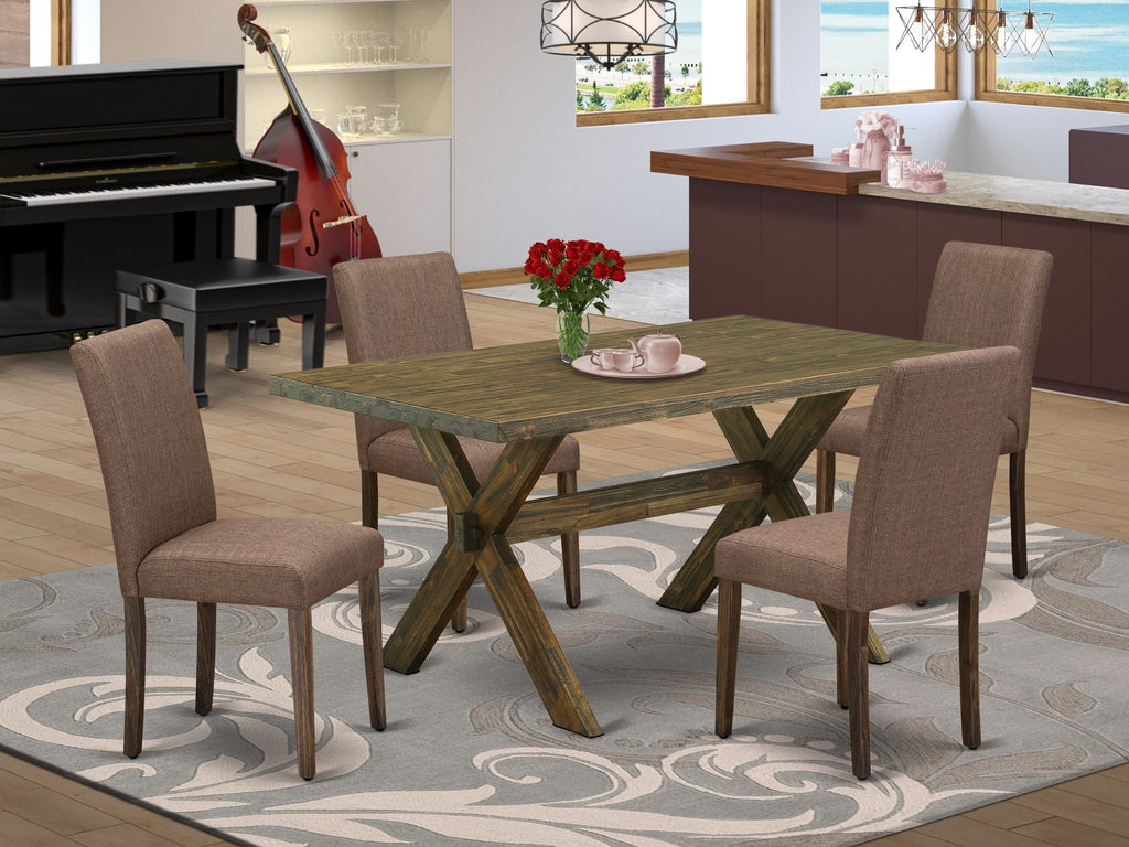 X776ADWX4-Z Elegant 5-Piece Dining Ensemble with Rectangular Table and Parson Chairs in Light Sable Fabric, Multi-Color