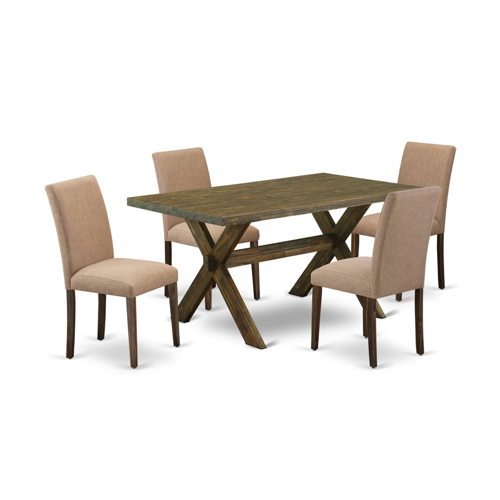 X776ADWX4-Z Elegant 5-Piece Dining Ensemble with Rectangular Table and Parson Chairs in Light Sable Fabric, Multi-Color
