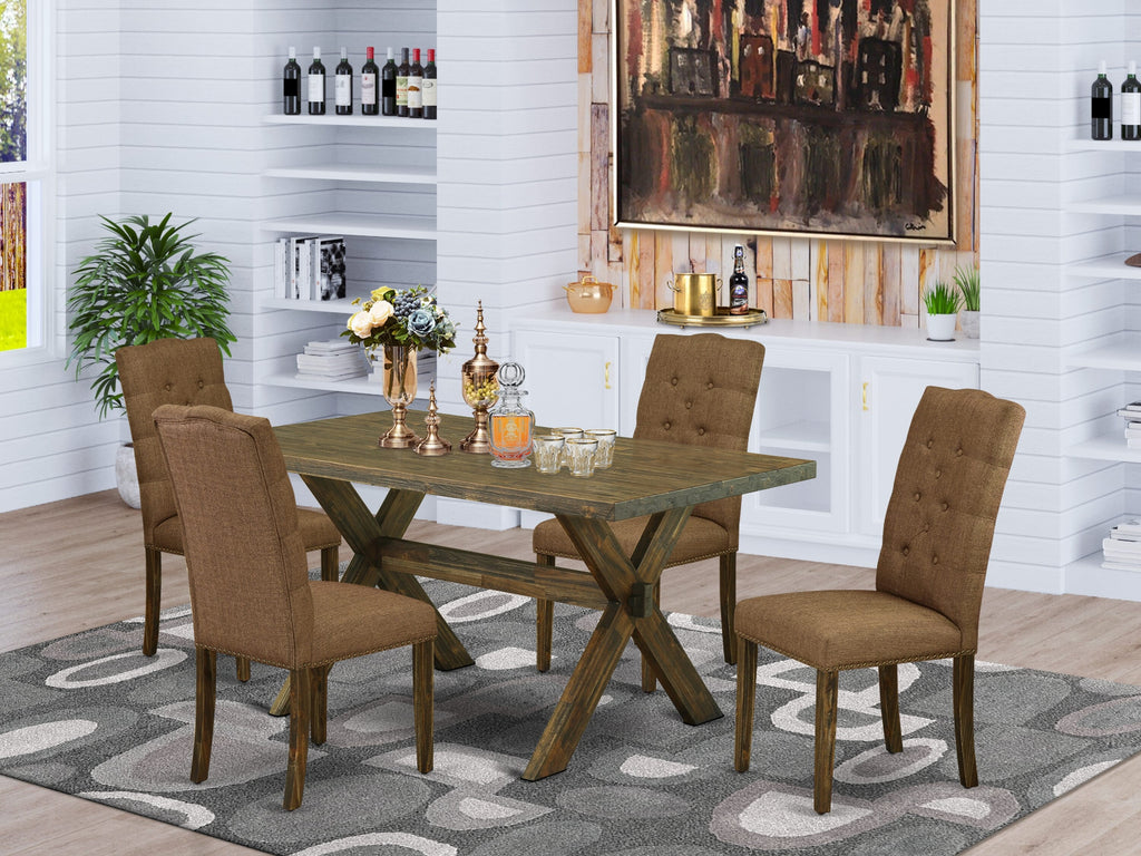 X776EF5I9-3 Modern 5-Piece Set with Rectangular Table & Fabric Chairs, Multi-Color