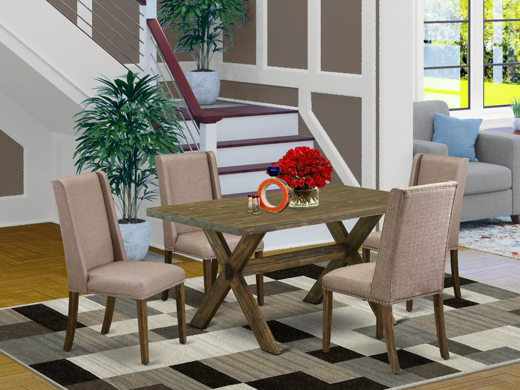 X776F17IA-6 Dining Ensemble 5-Piece Table Set with Rectangle Top & 4 Khaki Parson Chairs