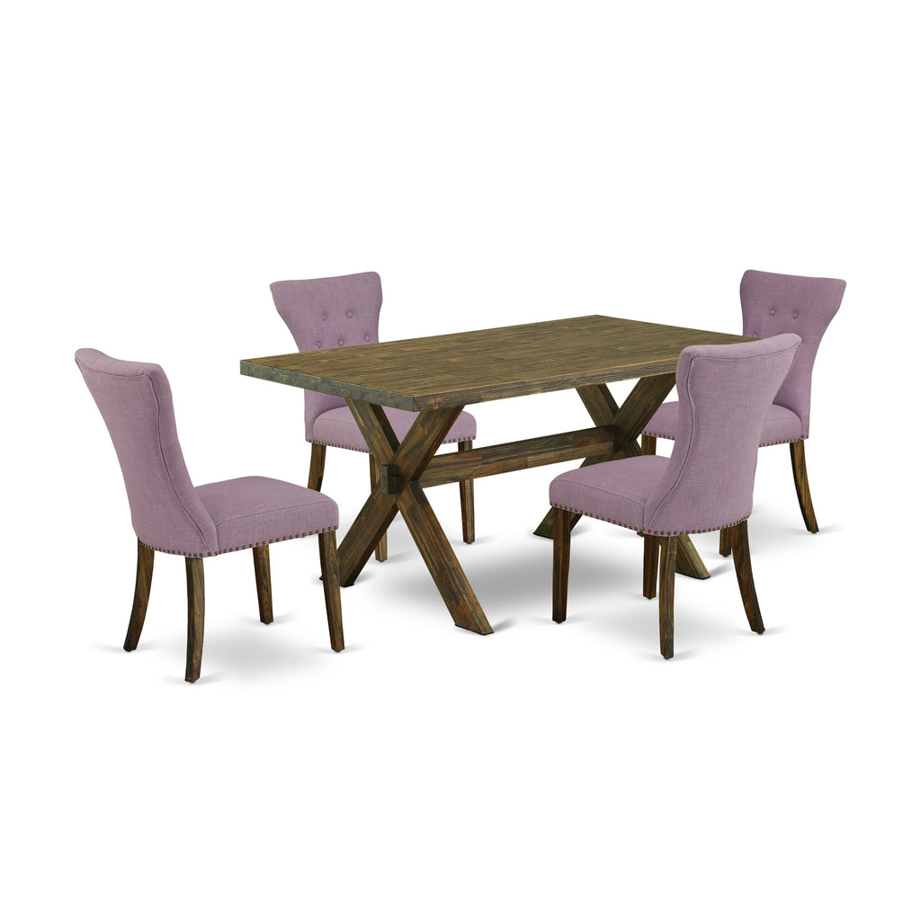 X776GF6NN-N 5 Piece Dining Ensemble with Crossed Legs & Stylish Dahlia Chairs for Four