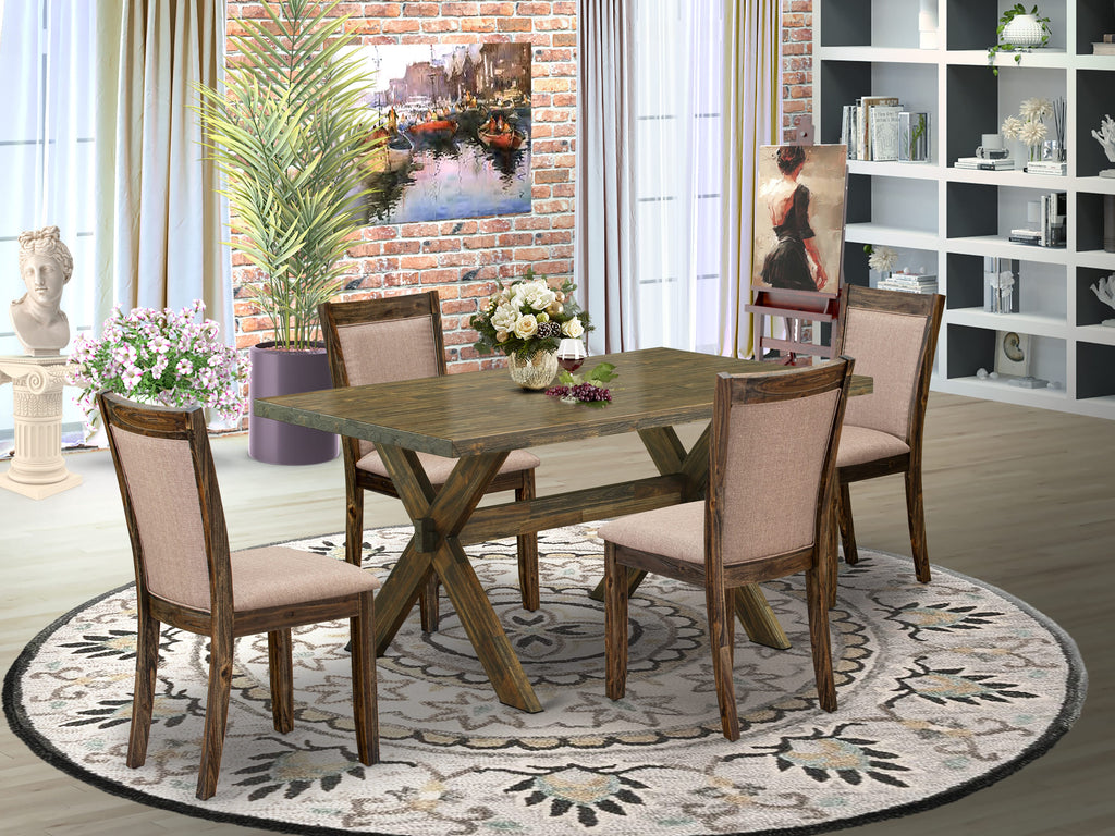 X776MO3N1-K 5 Piece Dining Ensemble Rectangular Table with X-Legs & 4 Khaki Linen Chairs, 36x60