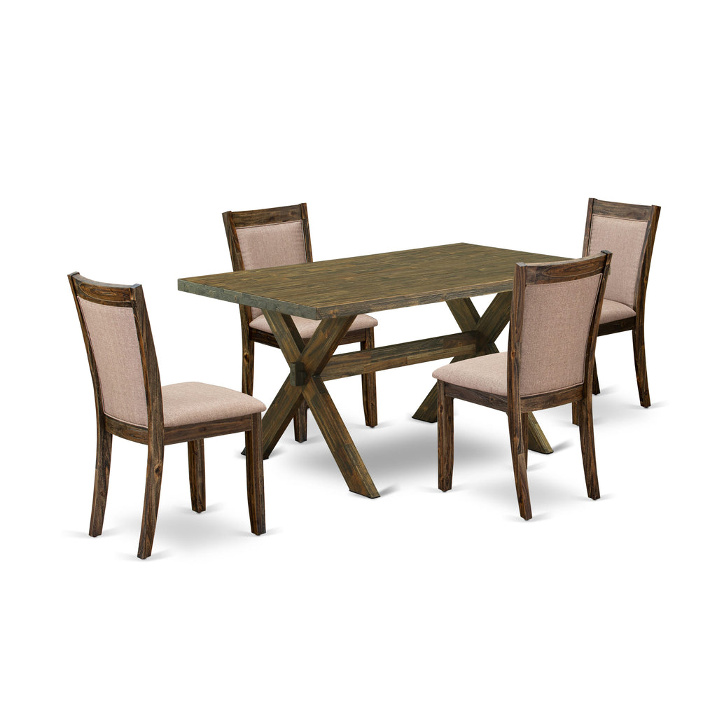 X776MO3N1-K 5 Piece Dining Ensemble Rectangular Table with X-Legs & 4 Khaki Linen Chairs, 36x60