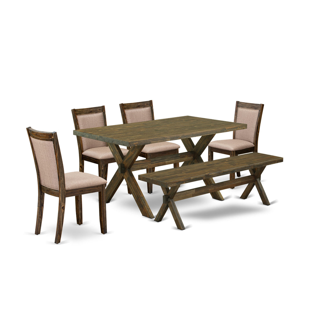 X776MCP45-T 6 Piece Dining Ensemble with Rectangle Table & Bench, X-Style Legs, Upholstered Seating, 36x60