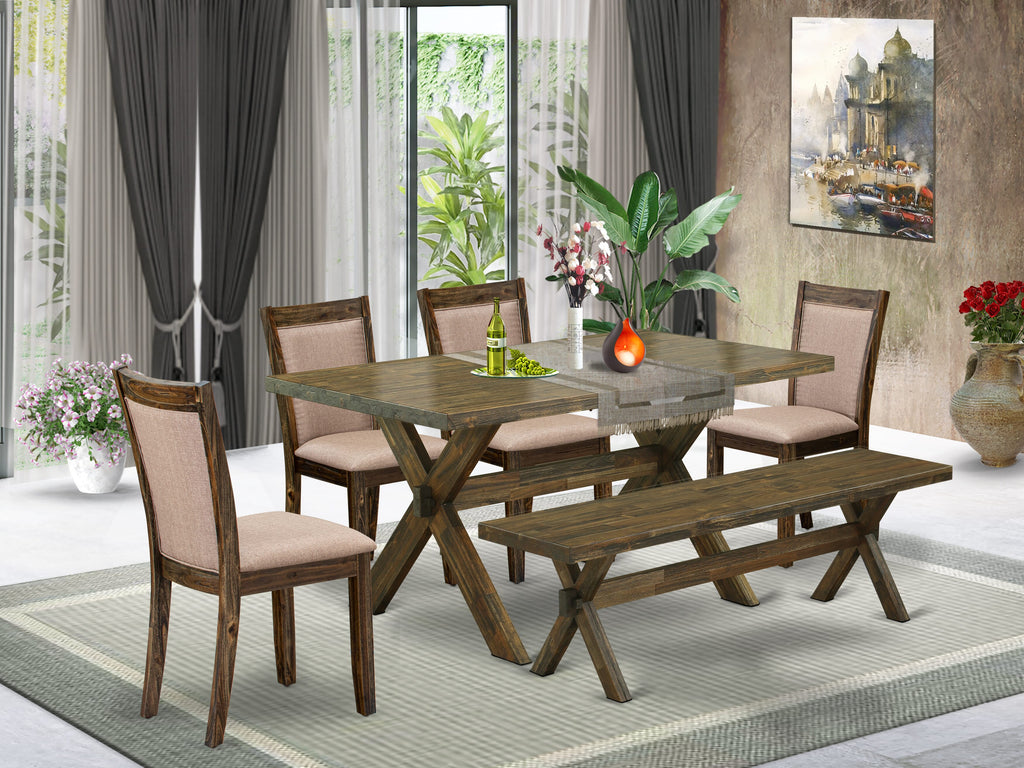 X776MCP45-T 6 Piece Dining Ensemble with Rectangle Table & Bench, X-Style Legs, Upholstered Seating, 36x60