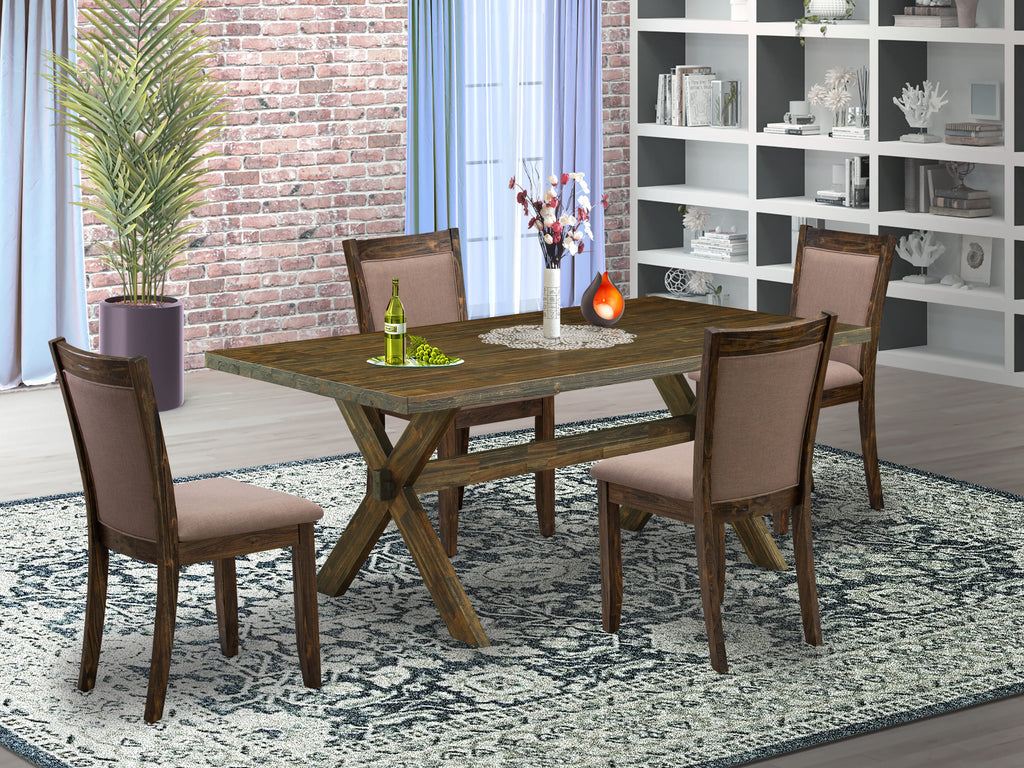 X776M1AFS-9 Elegant 5-Piece Dining Collection with Rectangle X-Leg Table and 4 Coffee Upholstered Chairs, 36x60 Multi-Color