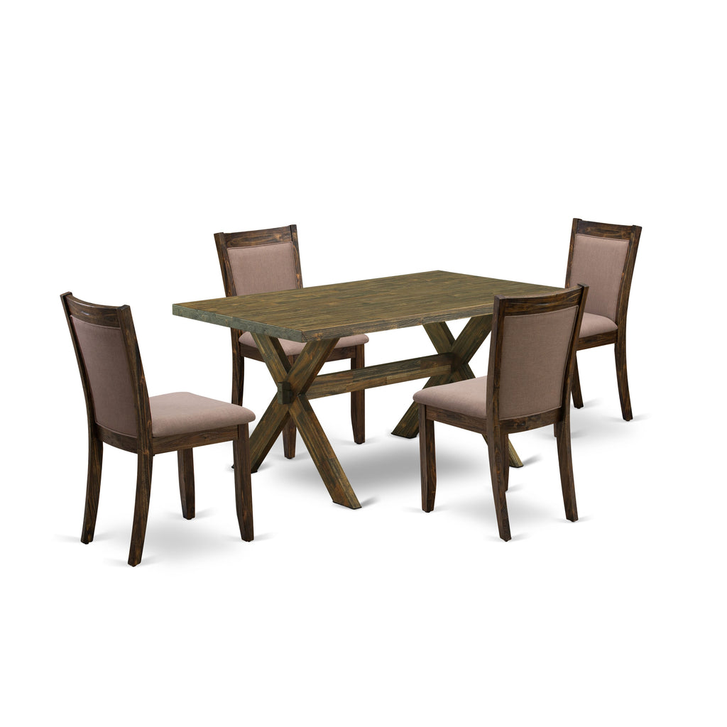 X776M1AFS-9 Elegant 5-Piece Dining Collection with Rectangle X-Leg Table and 4 Coffee Upholstered Chairs, 36x60 Multi-Color