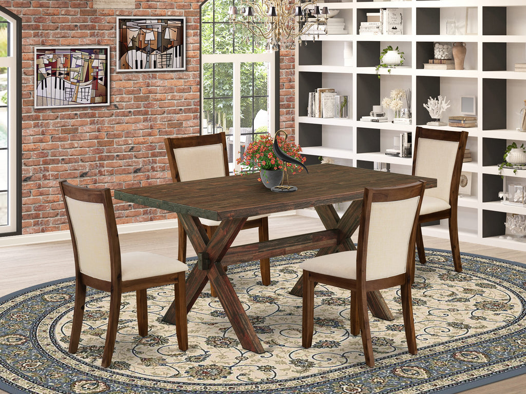 X776MLISC-N 5-Piece Dining Ensemble with X-Leg Table & 4 Beige Upholstered Chairs, Elegant Multi-Color Set