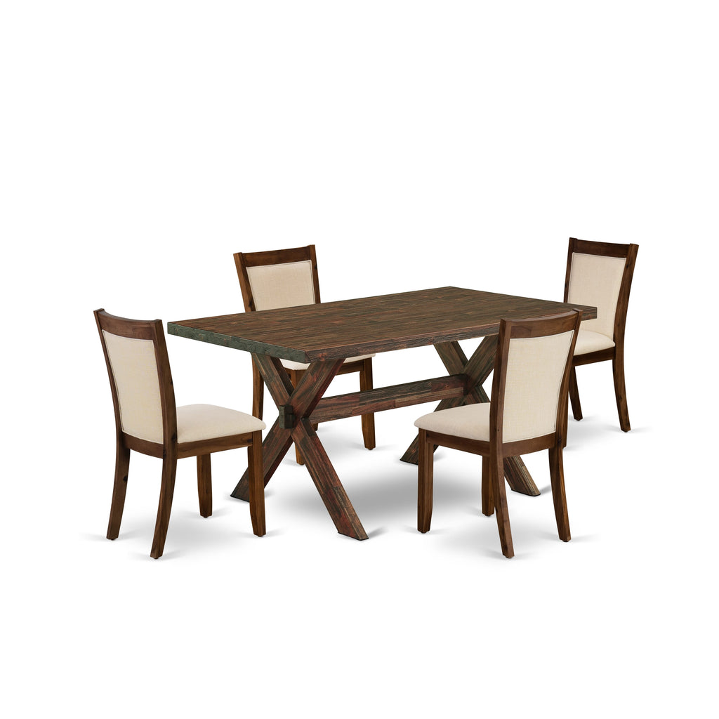 X776MLISC-N 5-Piece Dining Ensemble with X-Leg Table & 4 Beige Upholstered Chairs, Elegant Multi-Color Set
