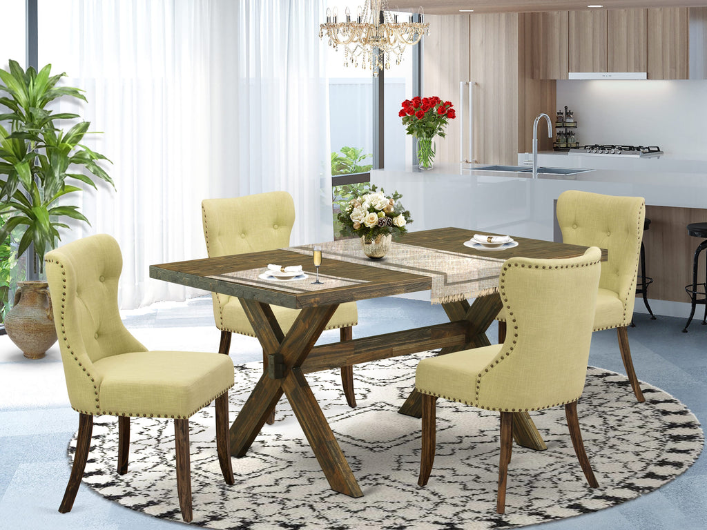 X776SHBWK-B 5 Piece Dining Ensemble Rectangular Table with X-Legs & 4 Limelight Linen Fabric Parsons Chairs