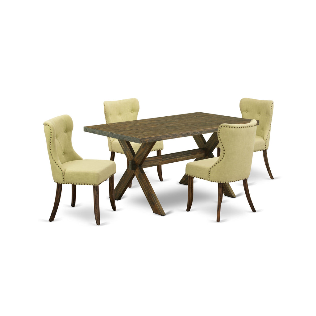 X776SHBWK-B 5 Piece Dining Ensemble Rectangular Table with X-Legs & 4 Limelight Linen Fabric Parsons Chairs