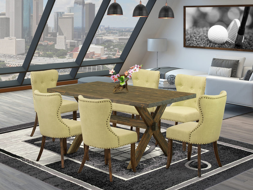 X776SKEHC-I Stylish 7-Piece Dining Ensemble with X-Leg Table & 6 Parson Chairs, Multi Color