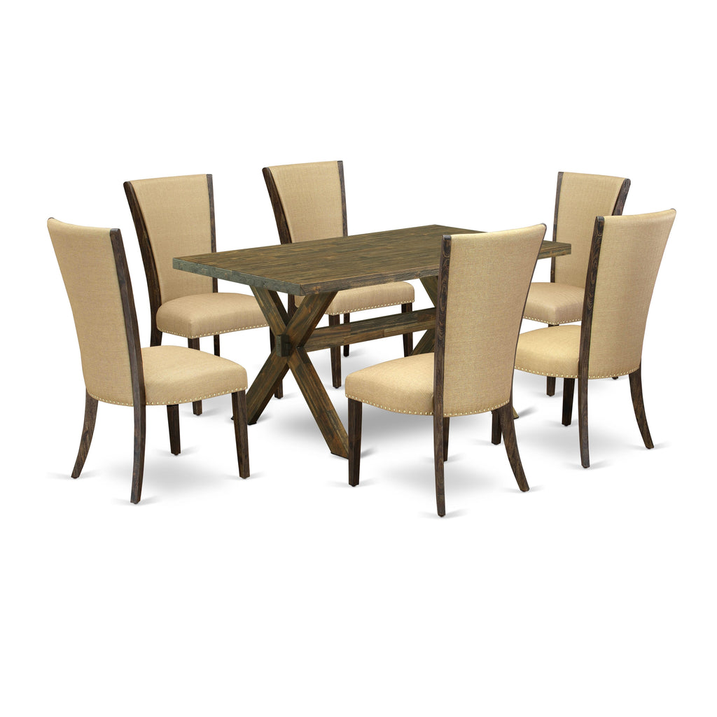 X776V9HYC-U 7 Piece Dining Set with Rectangle Table and 6 Linen Fabric Chairs, 36x60