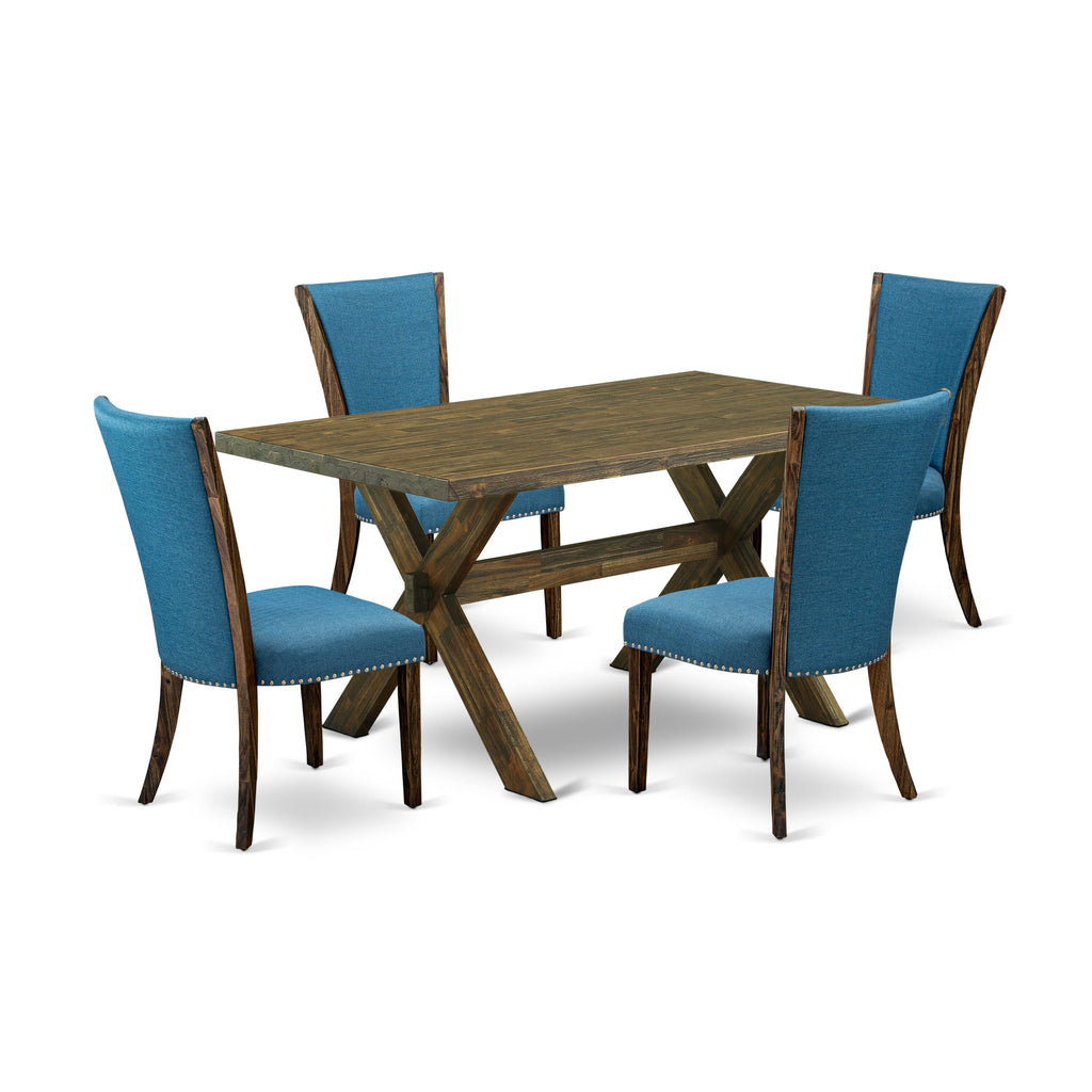 Elegant X776V1ZEC-6 Dining Collection with Sleek X-Leg Technique and Captivating Blue Fabric Seating for Four