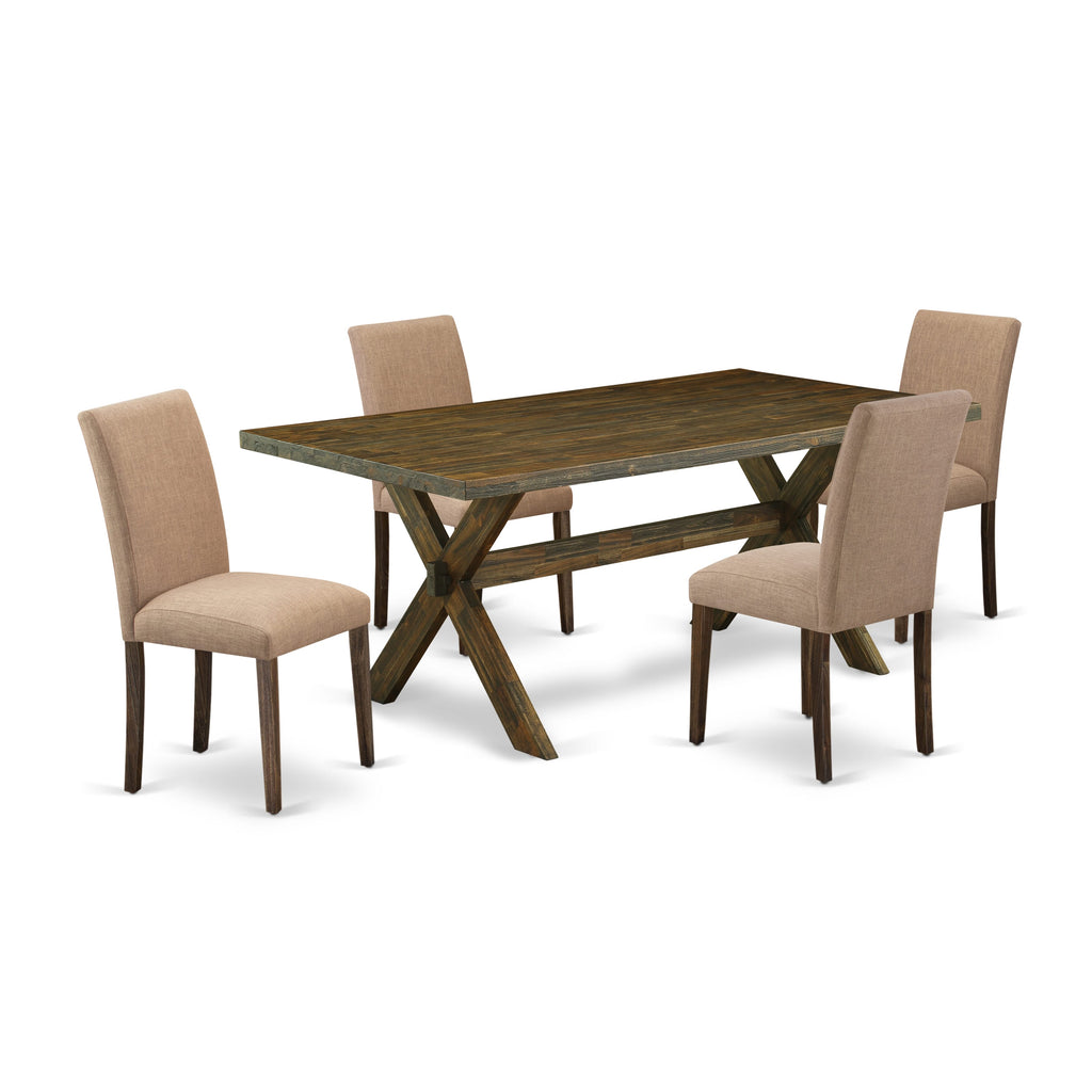 X777AAW30-C 5-Piece Set Rectangular Dining Table for Four with X-Legs & 4 Parsons Chairs, Multi-Color