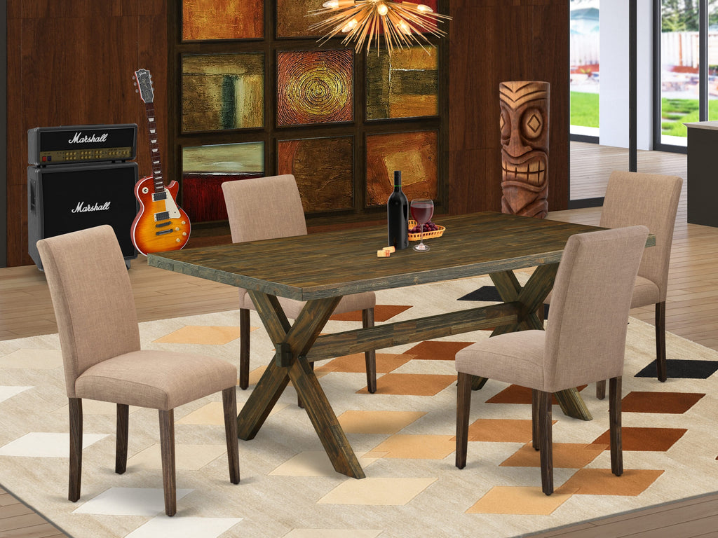 X777AAW30-C 5-Piece Set Rectangular Dining Table for Four with X-Legs & 4 Parsons Chairs, Multi-Color